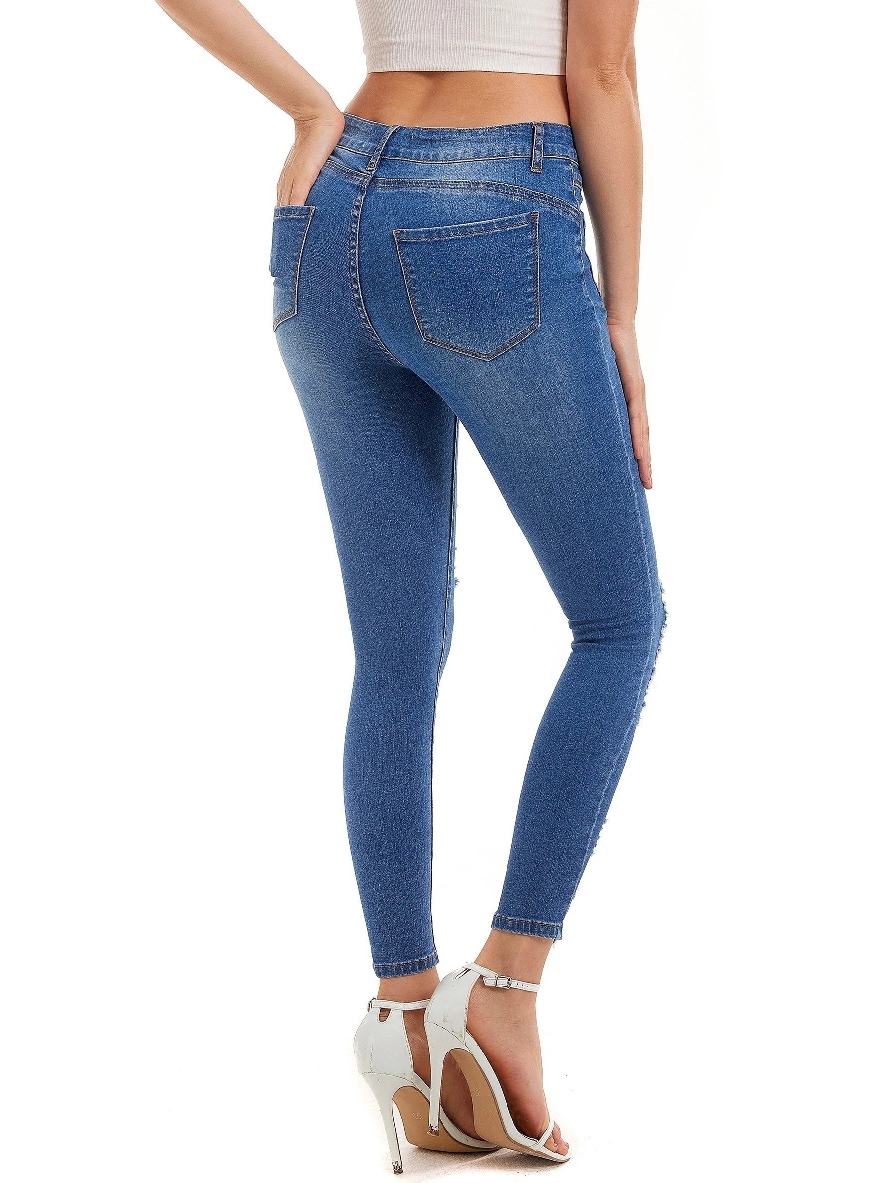 Solid Ripped High Stretch Skinny Jeans