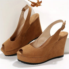 Women's Peep Toe Wedge Sandals Solid Buckle Strap Casual Comfort Summer