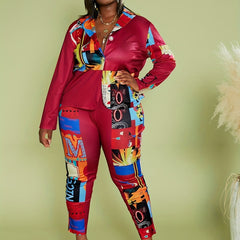 Graphic Print Long Sleeve Shirt & Pants Set