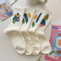 8 Pairs Graffiti Pattern Mid Tube Socks Soft Women's Stockings