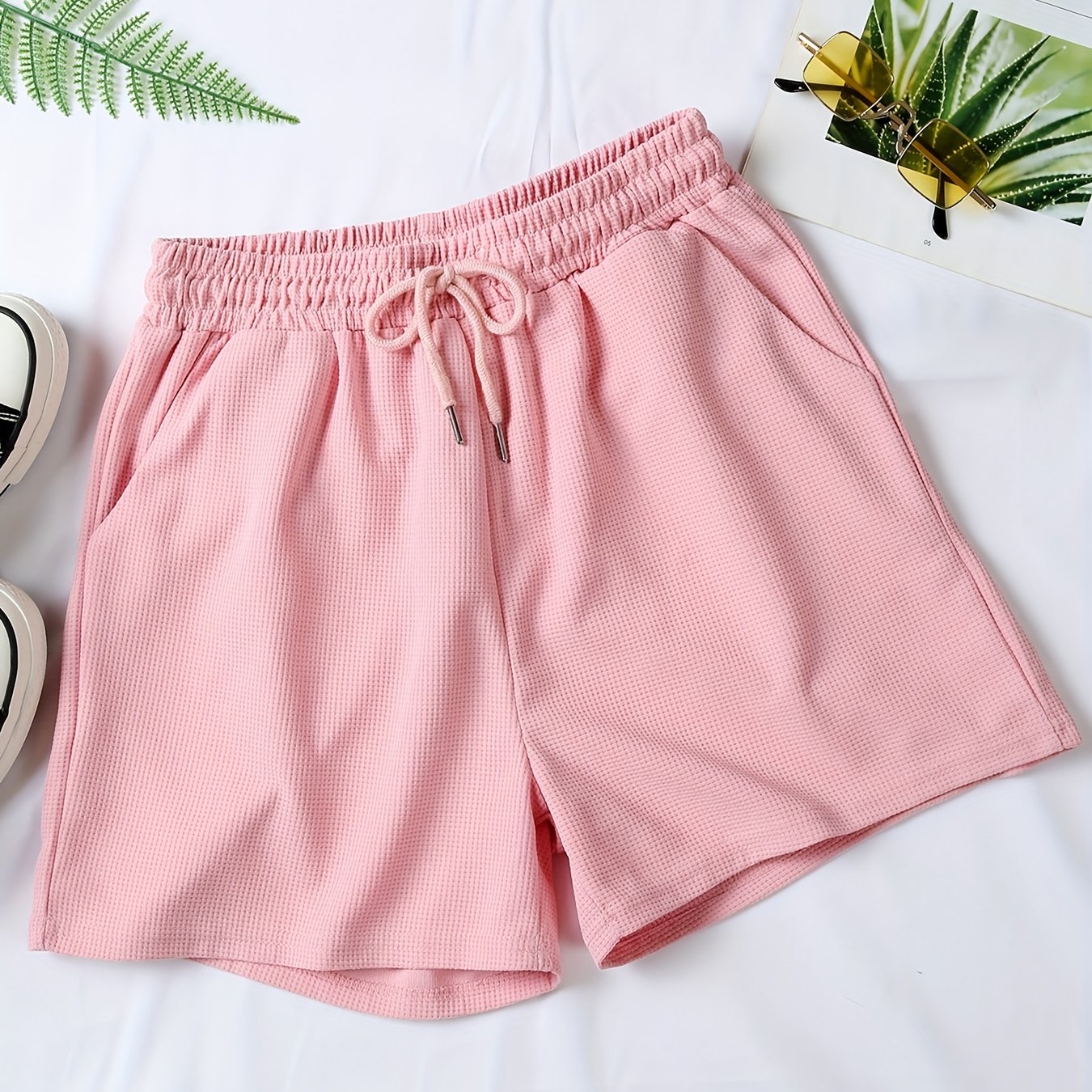 Waffle Drawstring Waist Shorts for Summer