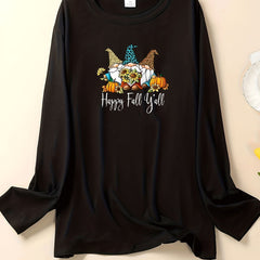 Leopard Gnomes & Sunflower Print Lounge Top Long Sleeve Sleepwear Tee