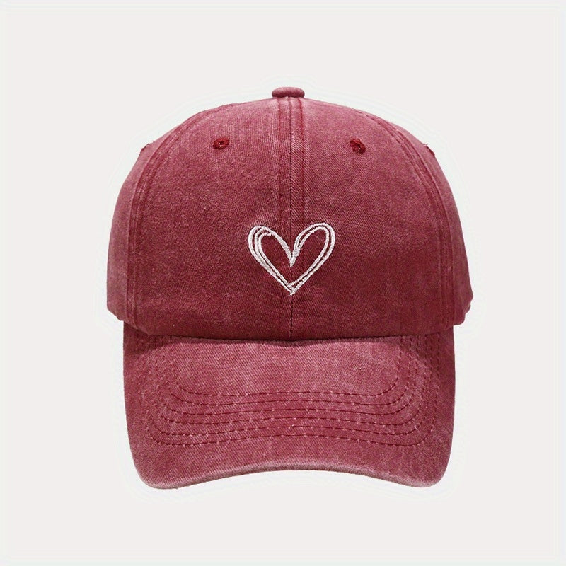 Kids Adjustable Breathable Baseball Cap with Heart Embroidery