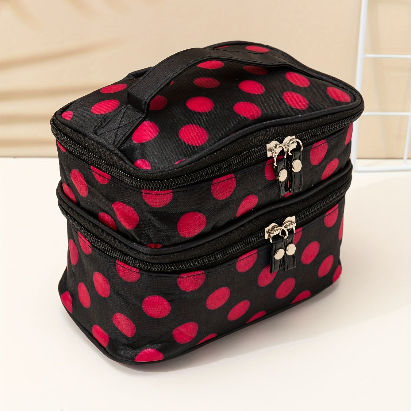 Double Layer Cosmetic Bag with Zipper for Travel