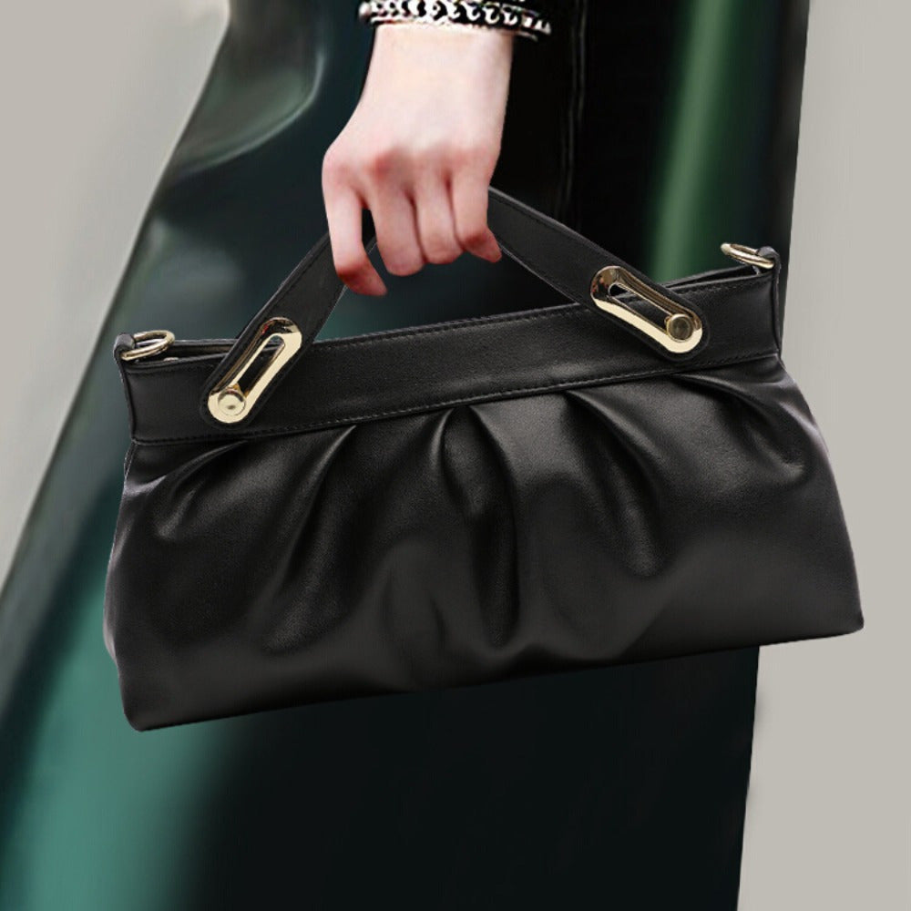 Soft Cowhide Leather Clutch Bag with Golden Tone Hardware in Light Brown
