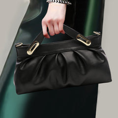 Soft Cowhide Leather Clutch Bag with Golden Tone Hardware in Light Brown