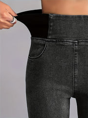 Stretchy High Waist Leggings Slim Fitting Slash Pocket Long Jeans