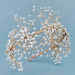 Golden Bead Faux Pearl Hairband Headband Princess Tiara