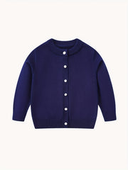 Girls Pearl Button Cardigan Sweater School Uniform Knit Top