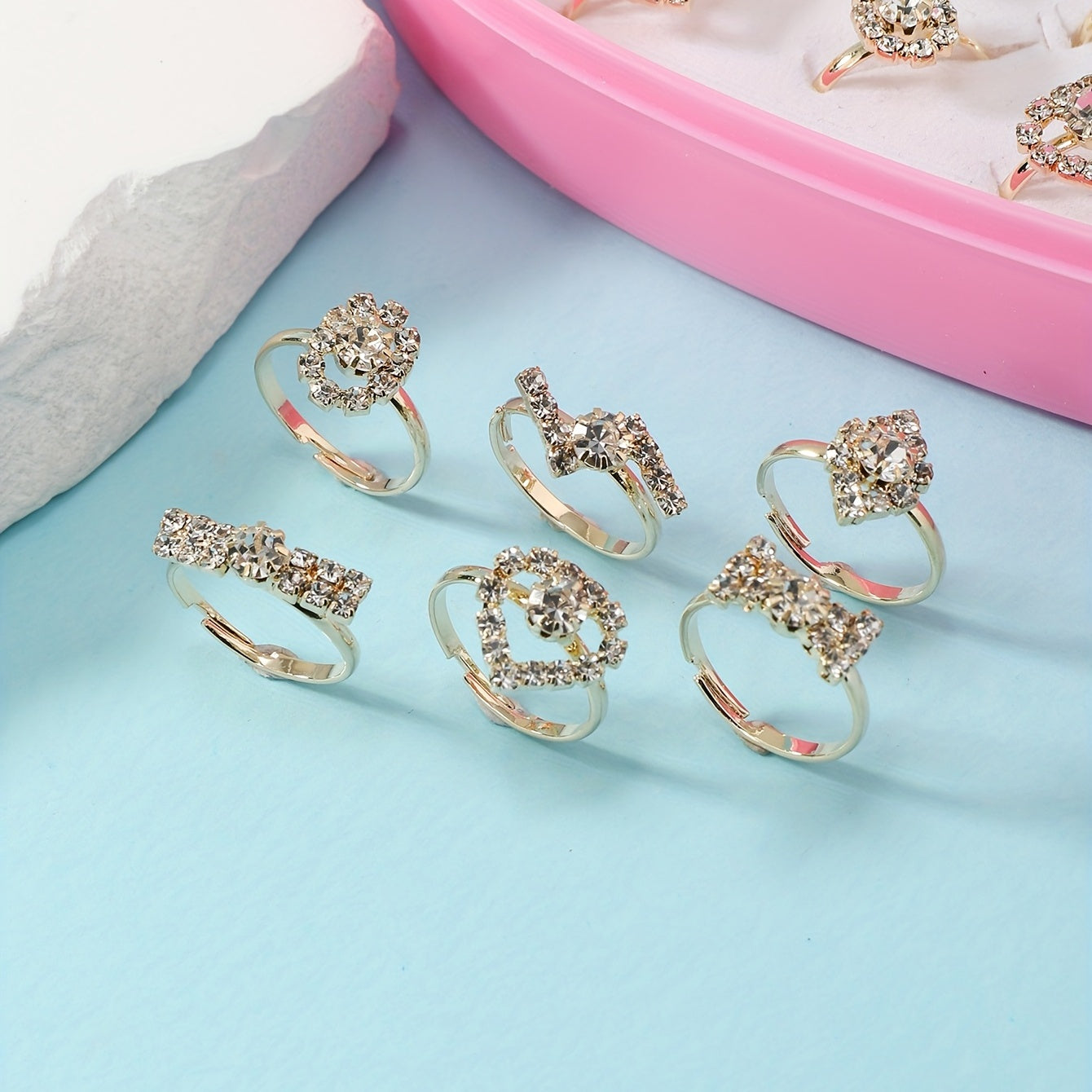 36pcs Girls Rhinestone Rings Set for Kids Gifts
