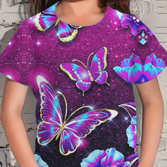 Girls Butterfly Pattern Short Sleeve T shirt - Summer Sports