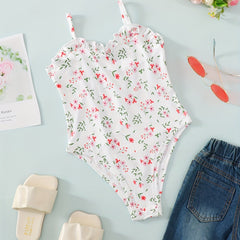 Toddler Girls Floral Ruffle Trim Cami Rompers Onesie Kids Summer Clothes