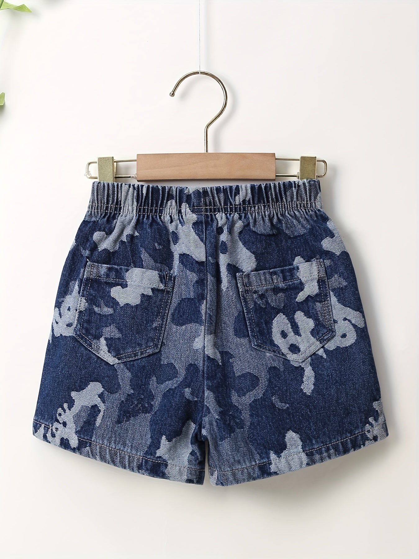 Boys Camo Denim Shorts, Comfortable Elastic Waist, Summer Outdoor