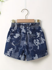 Boys Camo Denim Shorts, Comfortable Elastic Waist, Summer Outdoor