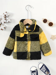 Boys Plaid Print Furry Coat Thermal Jacket