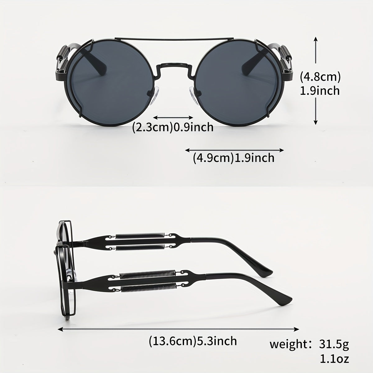 Steampunk Top Bar Round Sunglasses Metal Spring Temple UV400