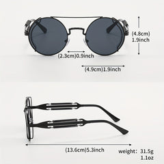 Steampunk Top Bar Round Sunglasses Metal Spring Temple UV400
