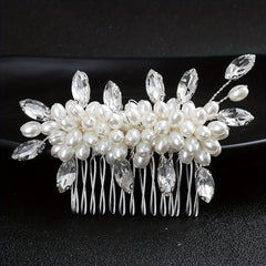 Faux Pearl Hair Comb Floral Rhinestone Alloy Hair Comb Hairpin for Girls Women
