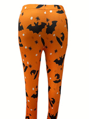 Women's Plus Size Bat Print Stretch Skinny Leggings