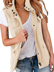 Sleeveless Zip-Up Jacket with Pockets Women's Outerwear
