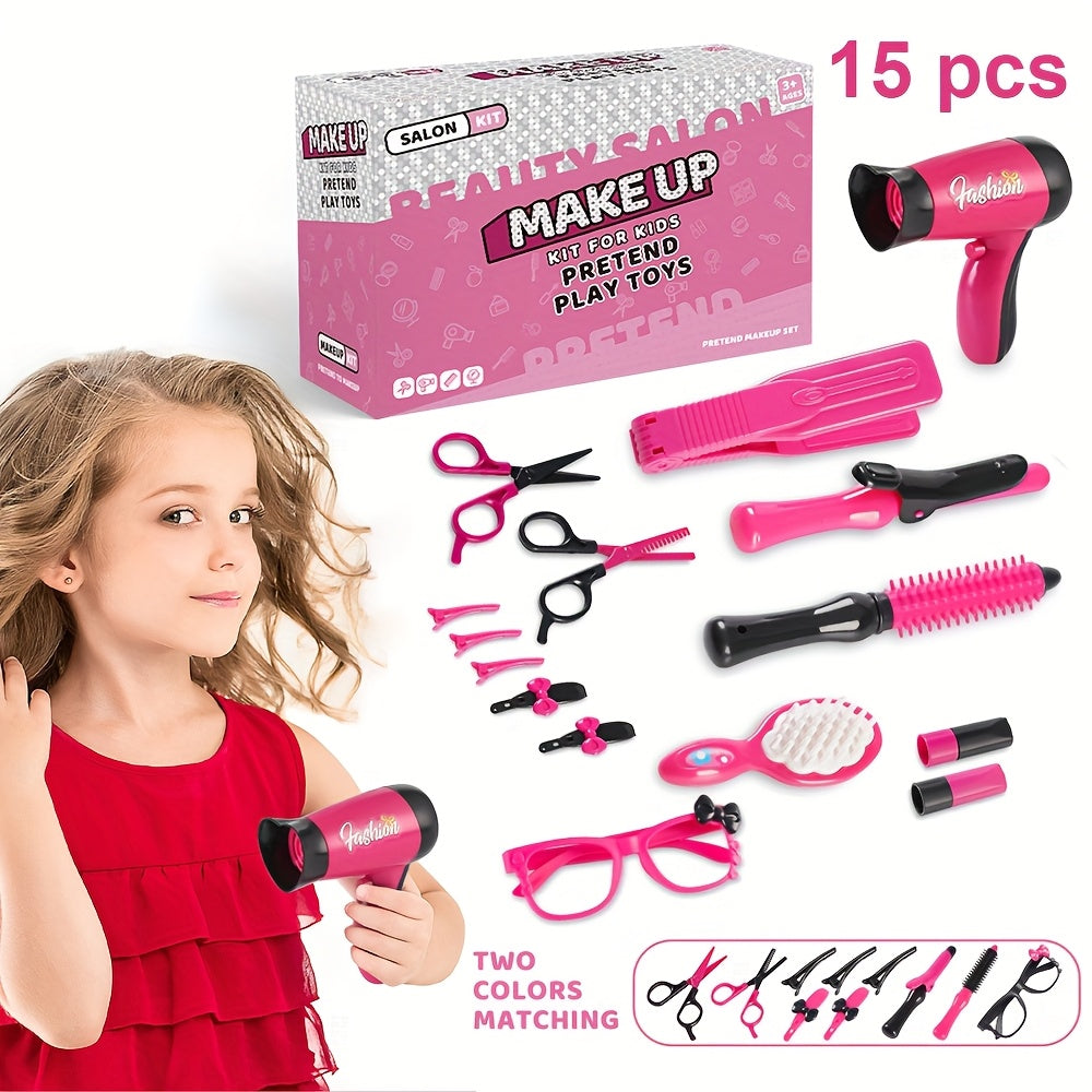 Girls' Beauty Salon Pretend Play Set with Hair Dryer Scissors
