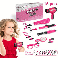 Girls' Beauty Salon Pretend Play Set with Hair Dryer Scissors