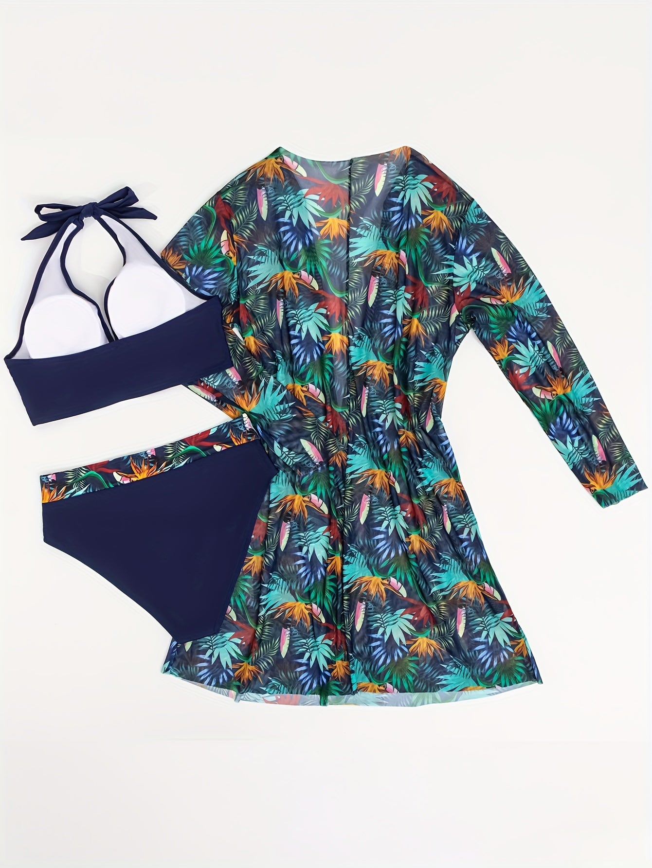 Tropical Print Bikini Set & Cover Up