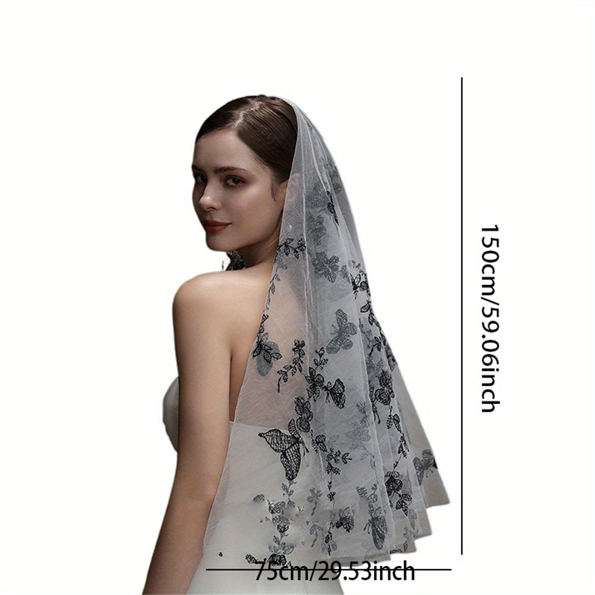 Gothic Butterfly Bridal Veil Floral Tulle Wedding Hair Accessory