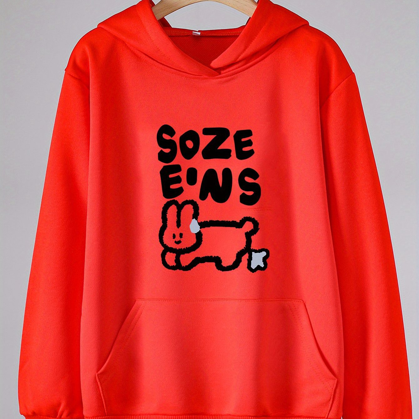 Bunny Print Hoodies Girls Hooded Pullover With Pocket For Spring Fall Winter