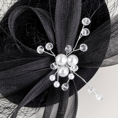 Women Faux Feather Mesh Head Piece Faux Pearl Rhinestone Head Jewelry