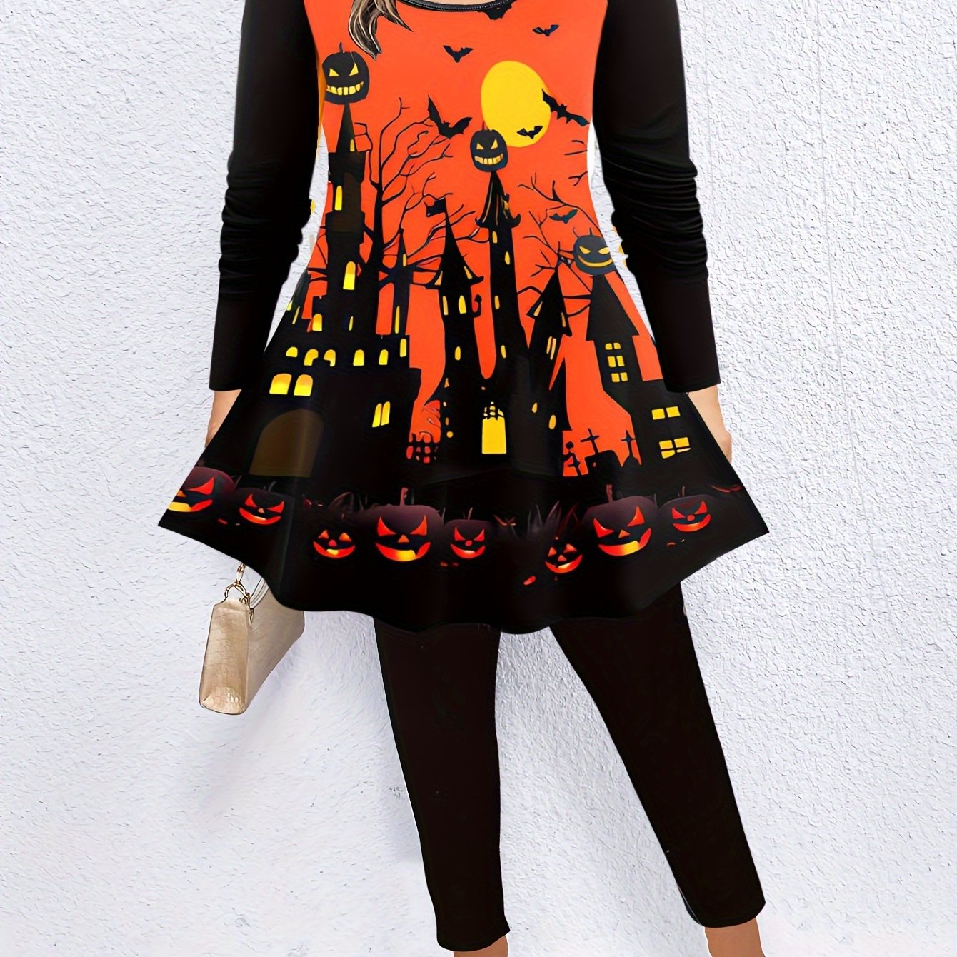 Pumpkin & Cat Print Tunic Top & Leg