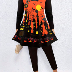 Pumpkin & Cat Print Tunic Top & Leg