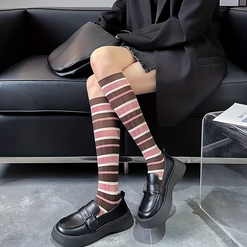 Colorblock Striped Calf Socks Comfy Knee High Socks Women's Stockings