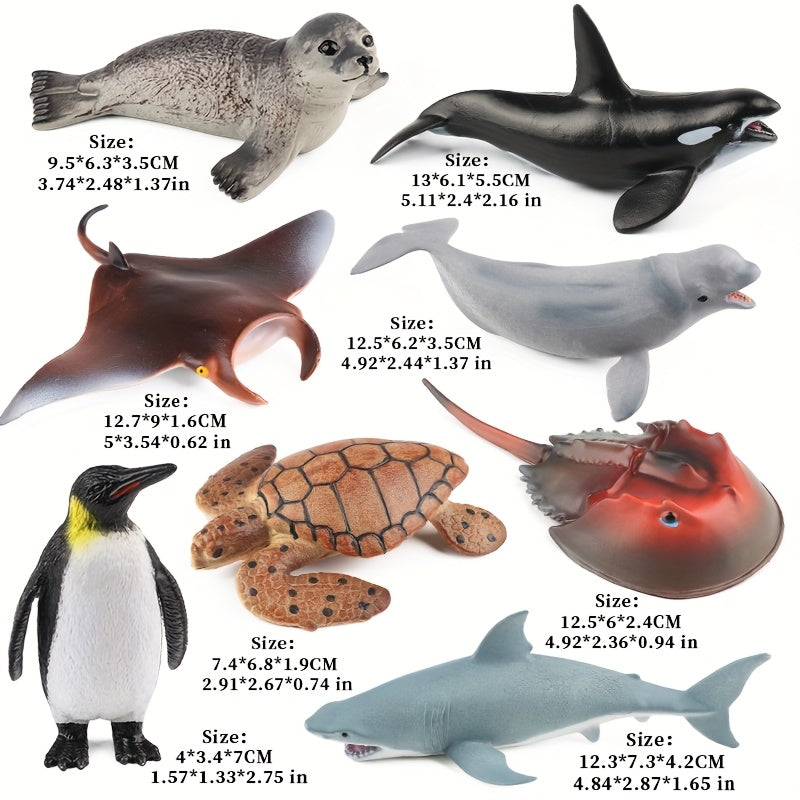 8pcs Ocean Animal Figurines Plastic Sea Toys Sharks Dolphins Penguins Turtles Oc