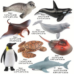 8pcs Ocean Animal Figurines Plastic Sea Toys Sharks Dolphins Penguins Turtles Oc