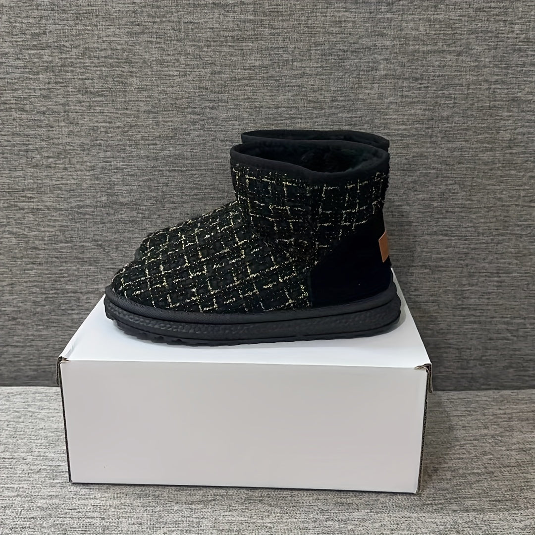 Women's Plaid Winter Snow Boots Round Toe Anti-slip Ankle Boots