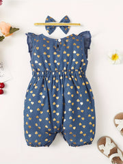 2pcs Baby Girls Heart Print Romper & Headband Set