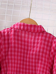 Vibrant Plaid Collar Casual Tunic Shirt Dress