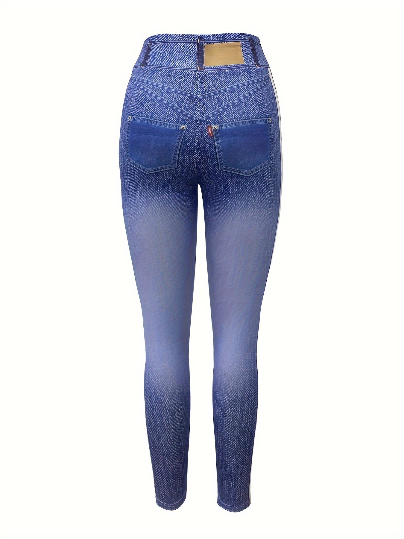 High Stretch Faux Denim Striped Leggings
