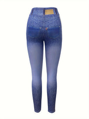 High Stretch Faux Denim Striped Leggings