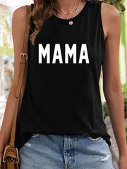 Mama Letter Print Sleeveless Sports Vest Round Neck Casual Tops