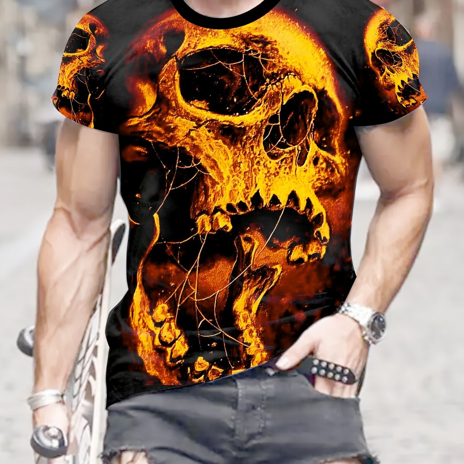 Skull With Mouth Open Print Men's Short Sleeve T shirt