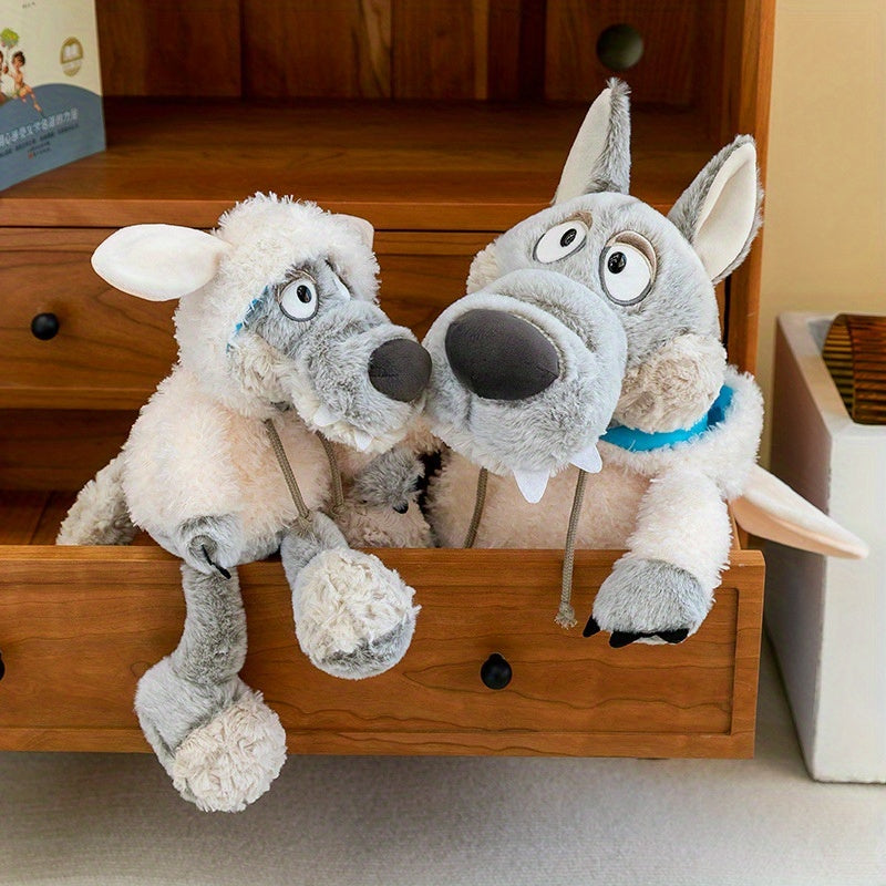 Soft Plush Wolf Stuffed Animal Toy Beige Muzzle Eyes Ears Mixed Colors