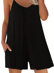 Solid Cami Romper Sleeveless Loose Summer Casual Jumpsuit Women's Clothing