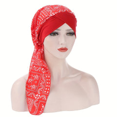Vintage Floral Print Turban Cap Casual Head Wraps Elastic Headscarf Women