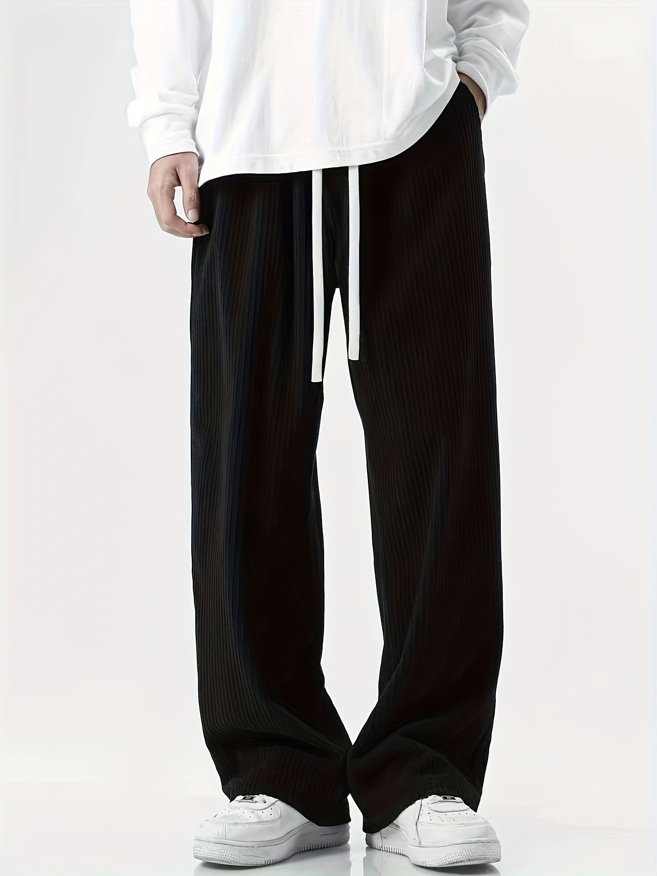 Men's Loose Solid Pants With Pockets Comfy Drawstring Trousers