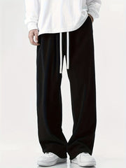Men's Loose Solid Pants With Pockets Comfy Drawstring Trousers