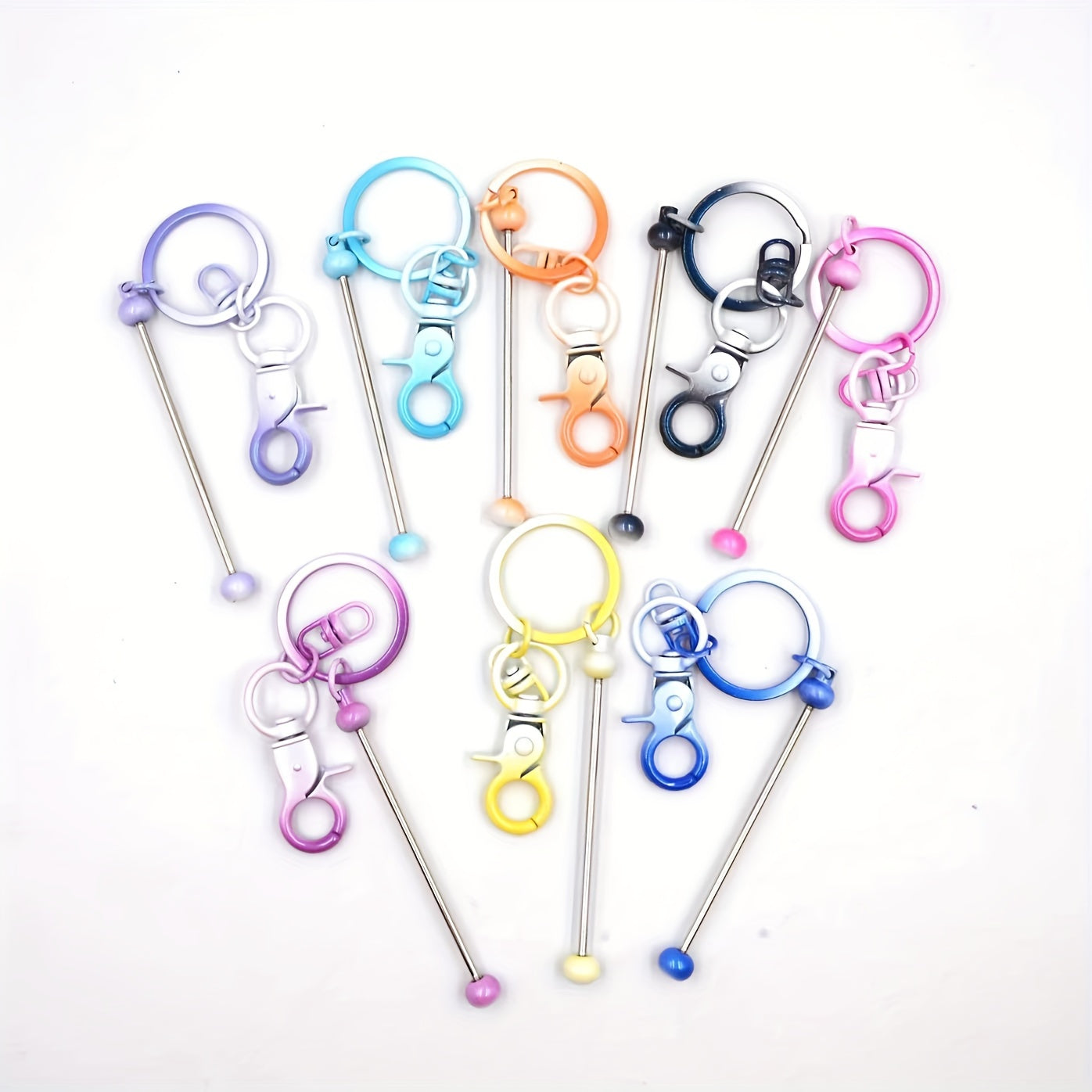 8pcs Gradient Metal DIY Bead Keychains Keyring Bag Car Key Pendant