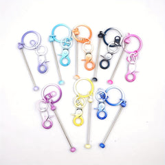 8pcs Gradient Metal DIY Bead Keychains Keyring Bag Car Key Pendant