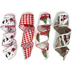 4.57m Christmas Burlap Ribbon - Truck House Socks Plaid Rhinestone Ribb